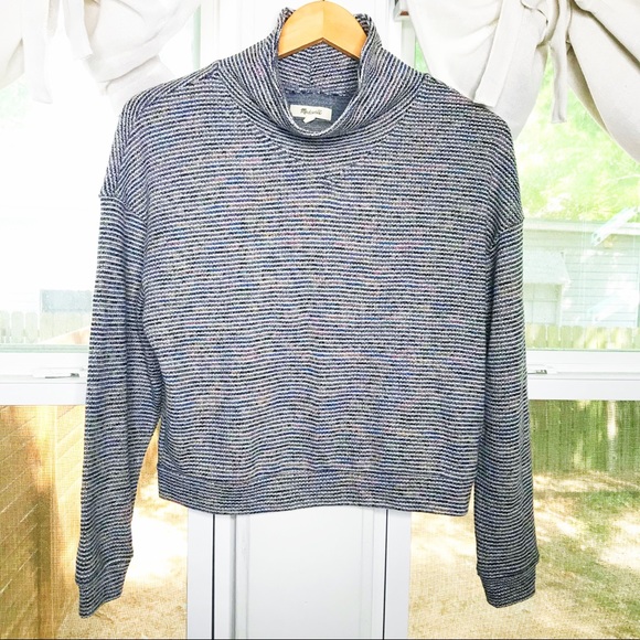 Madewell Textured Turtleneck Striped Rainbow Sparkle Pullover Sweatshirt Top - Picture 7 of 15